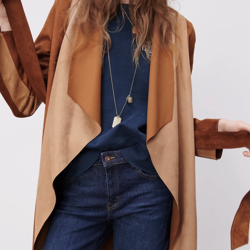 Zara patchwork jacket with tie size XS NWT brown - Picture 10 of 16